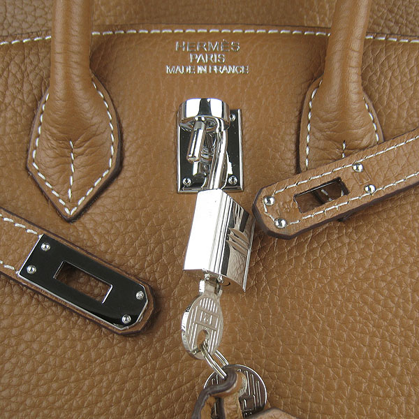 Super A Replica Hermes Togo Leather Birkin 25CM Handbag Light Coffee 6068 - Click Image to Close